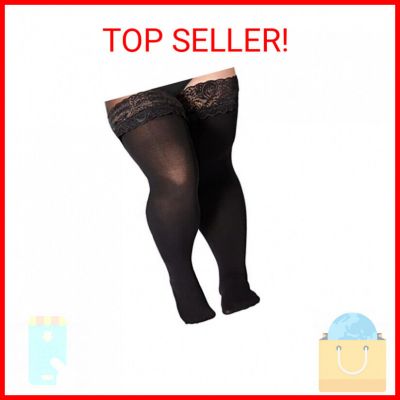 Moon Wood Plus Size Thigh High Stockings Womens 55D Semi Sheer Silicone Lace Top